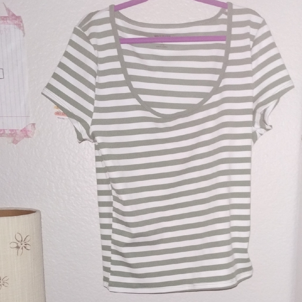 Hollister Olive and White Striped Tee